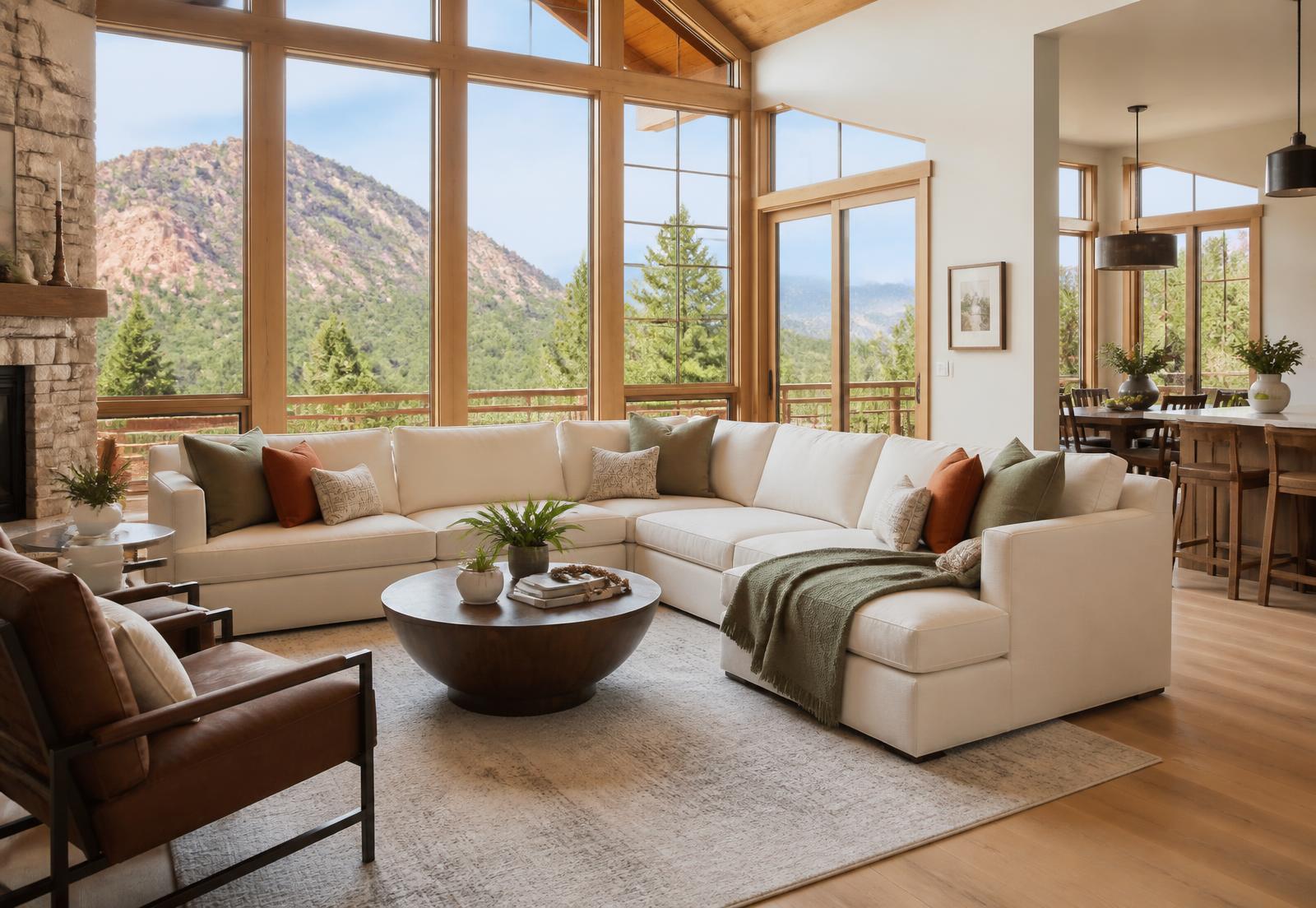 Freshly cleaned mountain-view living room in a Golden, Colorado home
